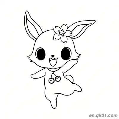 Free printable Jewelpet Energetic Bunny Dancing with Cherry Blossom Hair Accessory and Cherry Necklace Coloring Page coloring page