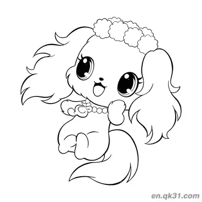 Free printable Jewelpet Happy Puppy Floating with Flower Crown and Music Note Necklace Coloring Page coloring page