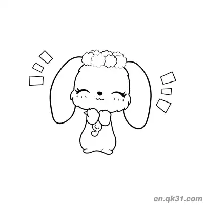 Free printable Jewelpet Long-Eared Bunny Clapping Happily with Flower Crown Coloring Page coloring page