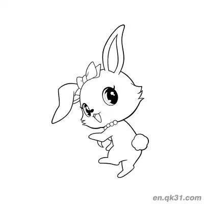 Free printable Jewelpet Playful Bunny with Bow and Pearl Necklace Coloring Page coloring page