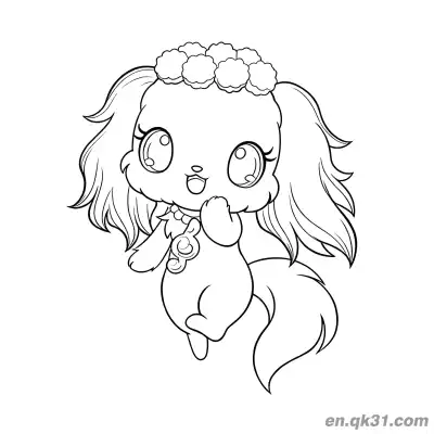Free printable Jewelpet Playful Puppy Resting Chin on Hand with Flower Crown and Music Note Necklace Coloring Page coloring page