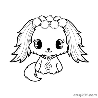 Free printable Jewelpet Puppy with Flower Crown and Music Note Necklace Coloring Page coloring page