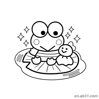 Free printable Keroppi and Doll on Sparkly Lily Pad Coloring Page coloring page