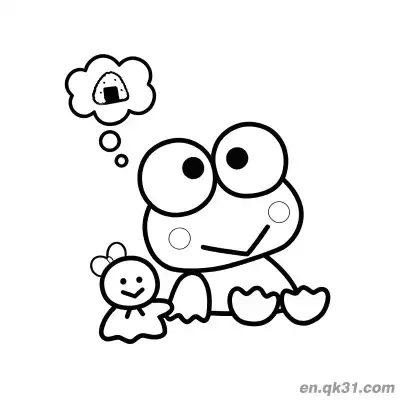 Free printable Keroppi and Doll Thinking About Onigiri Coloring Page coloring page