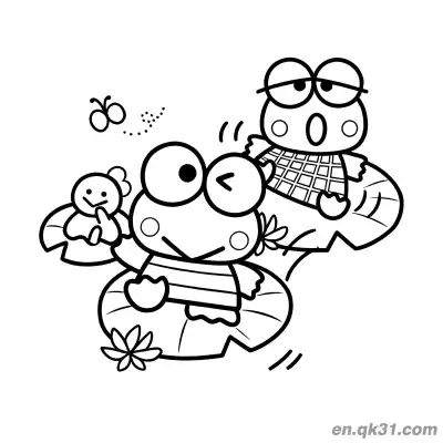 Free printable Keroppi and Friend on Lily Pads with Butterfly Coloring Page coloring page