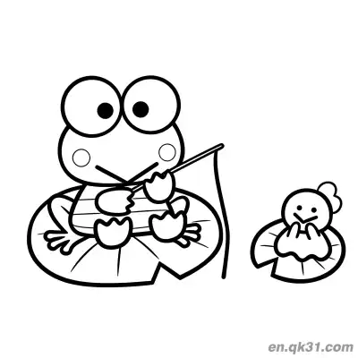 Free printable Keroppi Fishing on Lily Pad with Doll Coloring Page coloring page
