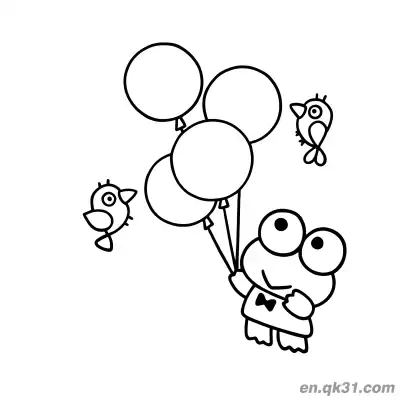 Free printable Keroppi Holding Balloons with Birds Coloring Page coloring page