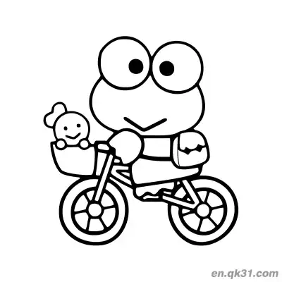 Free printable Keroppi Riding Bicycle with Doll in Basket Coloring Page coloring page