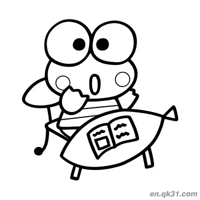 Free printable Keroppi Sitting at Fish-Shaped Table Reading Book Coloring Page coloring page