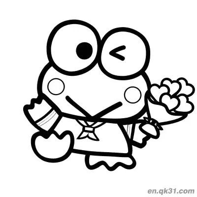 Free printable Keroppi Winking with Heart Bouquet Coloring Page coloring page