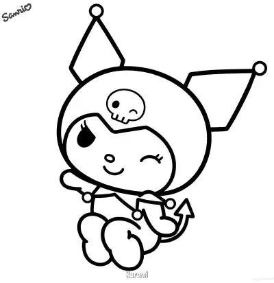 Free printable Kuromi Lying Sideways Winking Coloring Page coloring page