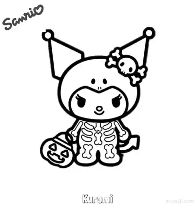 Free printable Kuromi Skeleton Halloween Coloring Page coloring page