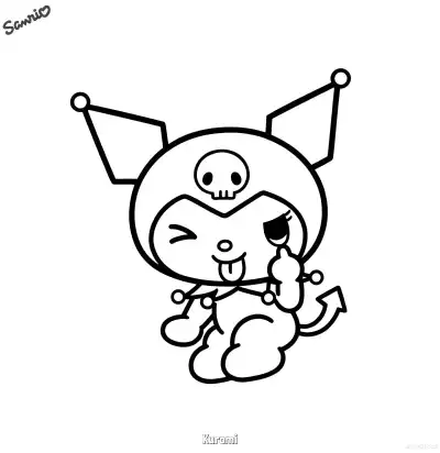 Free printable Kuromi Winking and Sticking Tongue Out Coloring Page coloring page