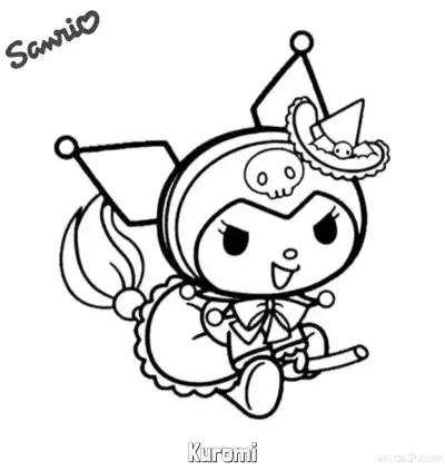 Free printable Kuromi Halloween Witch Coloring Page coloring page