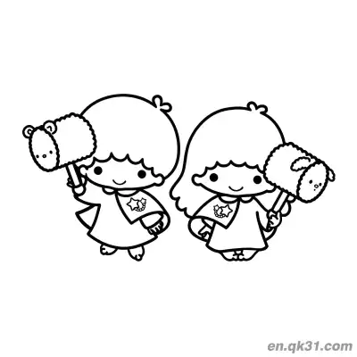 Free printable Little Twin Stars Holding Lamb Head Props with Capes Coloring Page coloring page