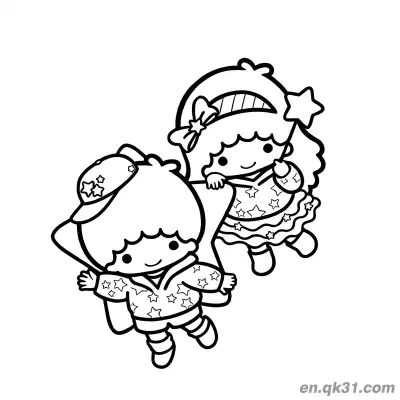 Free printable Little Twin Stars in Starry Casual Outfits Surfing Coloring Page coloring page