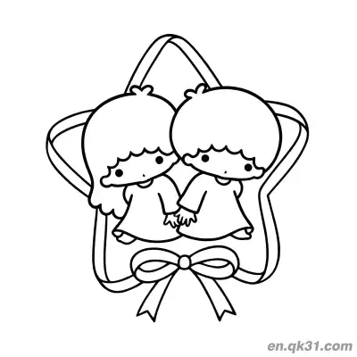 Free printable Little Twin Stars Inside Star Frame Holding Hands Cute Pose Coloring Page coloring page