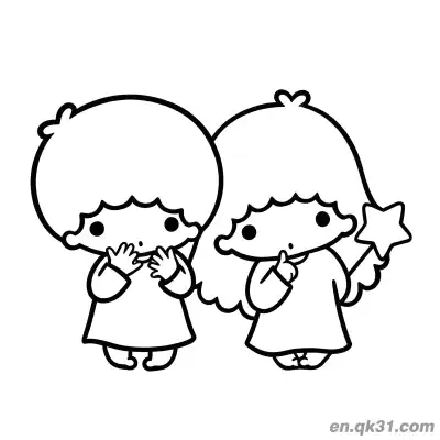 Free printable Little Twin Stars Making Shh Gesture with Lala Holding Star Wand Coloring Page coloring page