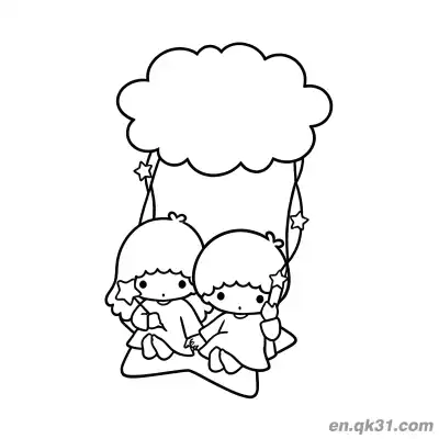 Free printable Little Twin Stars on Cloud Star Swing with Star Wands Coloring Page coloring page