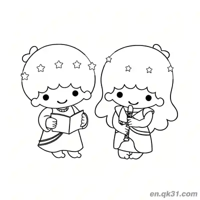 Free printable Little Twin Stars Playing Music and Reading Coloring Page coloring page