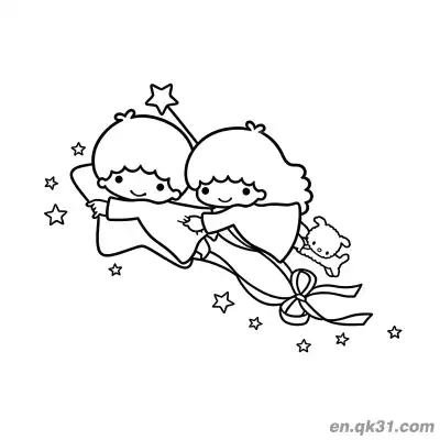 Free printable Little Twin Stars Riding Big Star with Lamb Pet Coloring Page coloring page