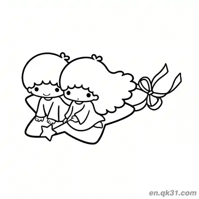 Free printable Little Twin Stars Riding Star with Bow Lala Holding Wand Coloring Page coloring page