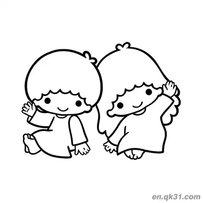 Free printable Little Twin Stars Waving Greeting Kiki Sitting Lala Waving Coloring Page coloring page