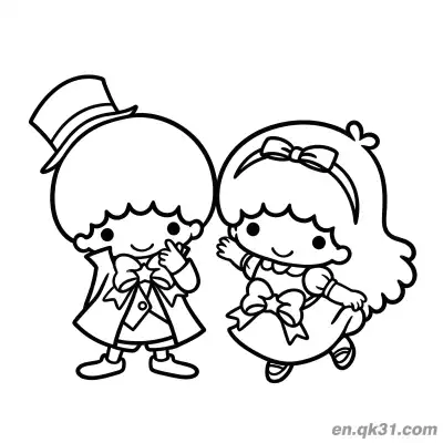 Free printable Little Twin Stars Kiki as Magician Lala in Bow Dress Performance Outfit Coloring Page coloring page