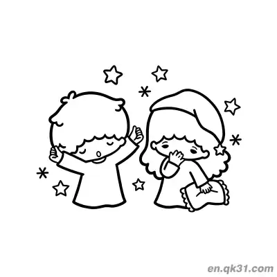 Free printable Little Twin Stars Kiki Yawning Lala Covering Mouth Yawning Morning Surrounded by Stars Coloring Page coloring page