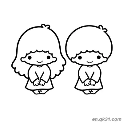 Free printable Little Twin Stars Lala and Kiki Hands Clasped Cute Standing Pose Coloring Page coloring page