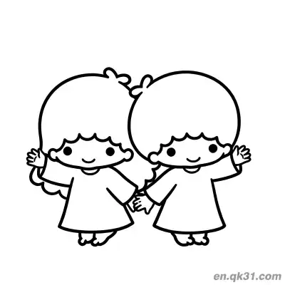 Free printable Little Twin Stars Lala and Kiki Holding Hands Waving Greeting Coloring Page coloring page