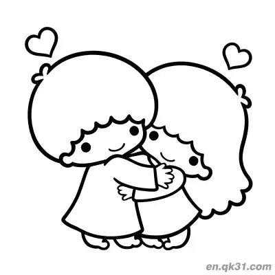 Free printable Little Twin Stars Lala and Kiki Hugging with Hearts Coloring Page coloring page