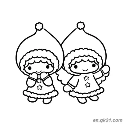 Free printable Little Twin Stars Lala and Kiki in Winter Pom Pom Hats Coloring Page coloring page