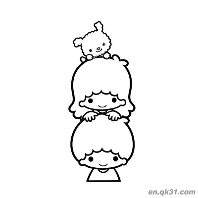 Free printable Little Twin Stars Lala on Top of Kiki with Puppy on Lala Stacked Pose Coloring Page coloring page