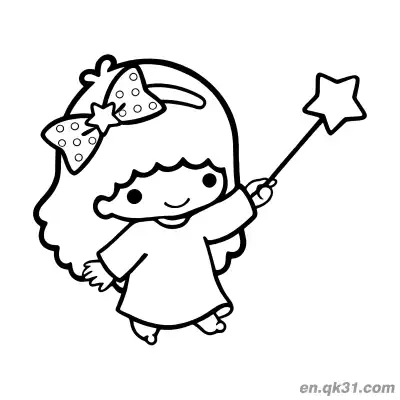 Free printable Little Twin Stars Lala with Polka Dot Bow Headband Holding Star Wand Coloring Page coloring page