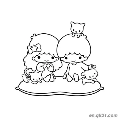 Free printable Little Twin Stars with Pet Pals Cozy Interaction Coloring Page coloring page