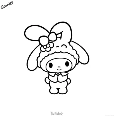 Free printable My Melody in Sheep Costume Coloring Page - Soft Kawaii Printable coloring page