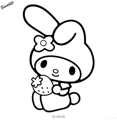 Free printable My Melody Strawberry Hug Coloring Page - Cute Delicate Kawaii coloring page