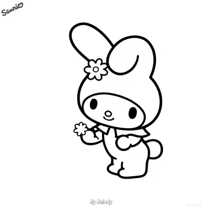 Free printable My Melody with a Small Flower Coloring Page - Cute Preschool Printable coloring page