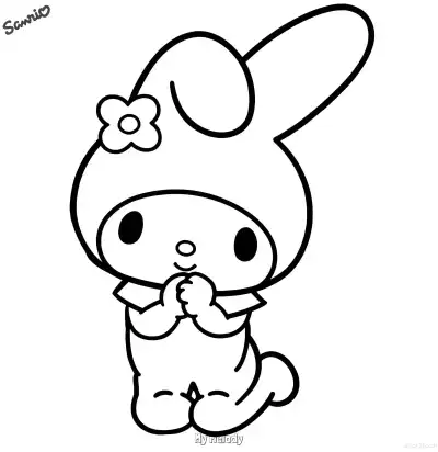 Free printable My Melody with Hands Together Coloring Page - Sweet Kawaii coloring page