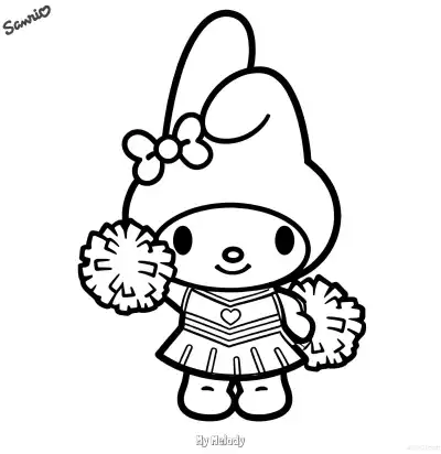 Free printable My Melody Cheerleader Coloring Page - Energetic Kawaii Sports coloring page