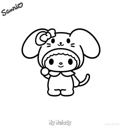 Free printable My Melody in Cinnamoroll Costume Coloring Page - Cute Sanrio Crossover coloring page