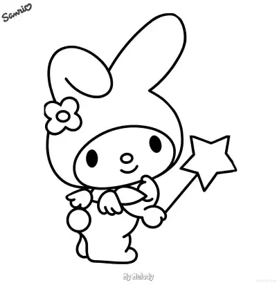 Free printable My Melody with Magic Wand Coloring Page - Dreamy Fairy Tale Printable coloring page
