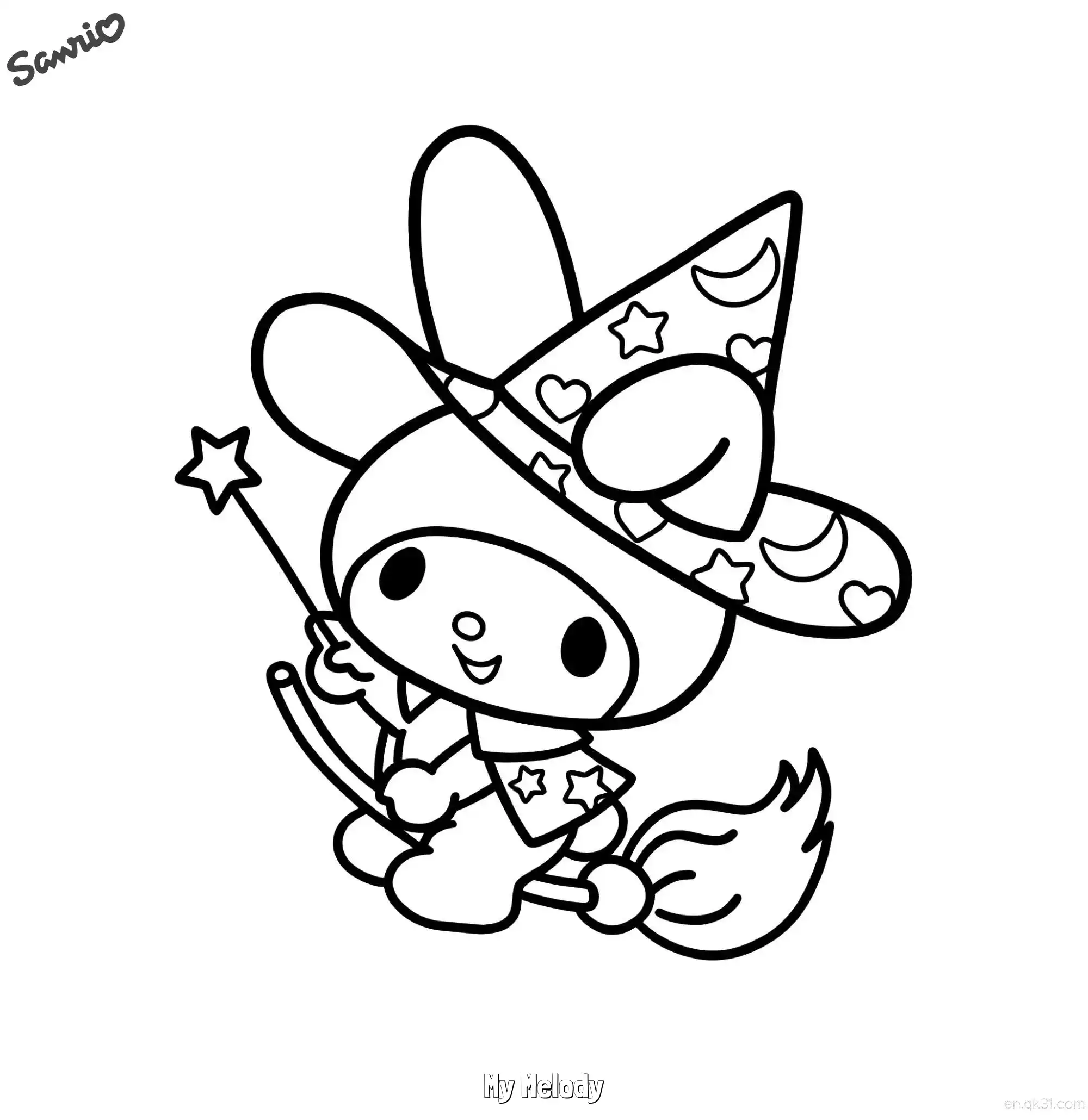 My Melody Halloween Witch Coloring Page - Free Spooky Printable – Free Printable Coloring Page for Kids and Adults