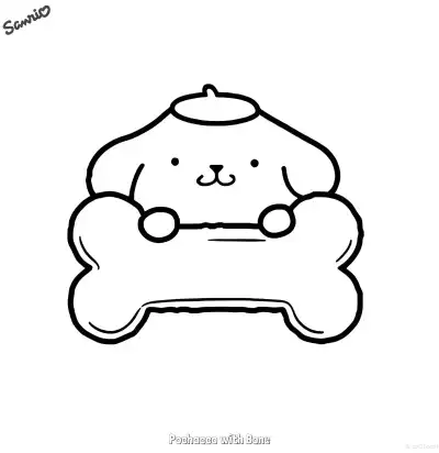 Free printable Pochacco with Bone  Coloring Page - Free Printable Sanrio PDFS Coloring Sheets coloring page
