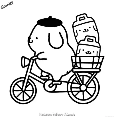 Free printable Pochacco Delivers Takeout  Coloring Page - Free Printable Sanrio PDFS Coloring Sheets coloring page