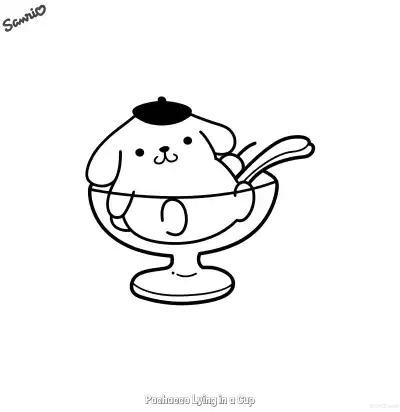 Free printable Pochacco Lying in a Cup  Coloring Page - Free Printable Sanrio PDFS Coloring Sheets coloring page