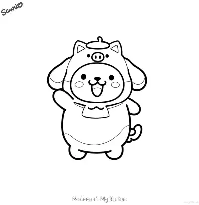 Free printable Pochacco in Pig Clothes  Coloring Page - Free Printable Sanrio PDFS Coloring Sheets coloring page