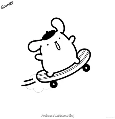 Free printable Pochacco Skateboarding  Coloring Page - Free Printable Sanrio PDFS Coloring Sheets coloring page