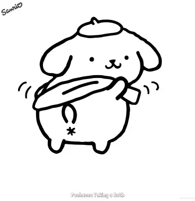 Free printable Pochacco Taking a Bath  Coloring Page - Free Printable Sanrio PDFS Coloring Sheets coloring page